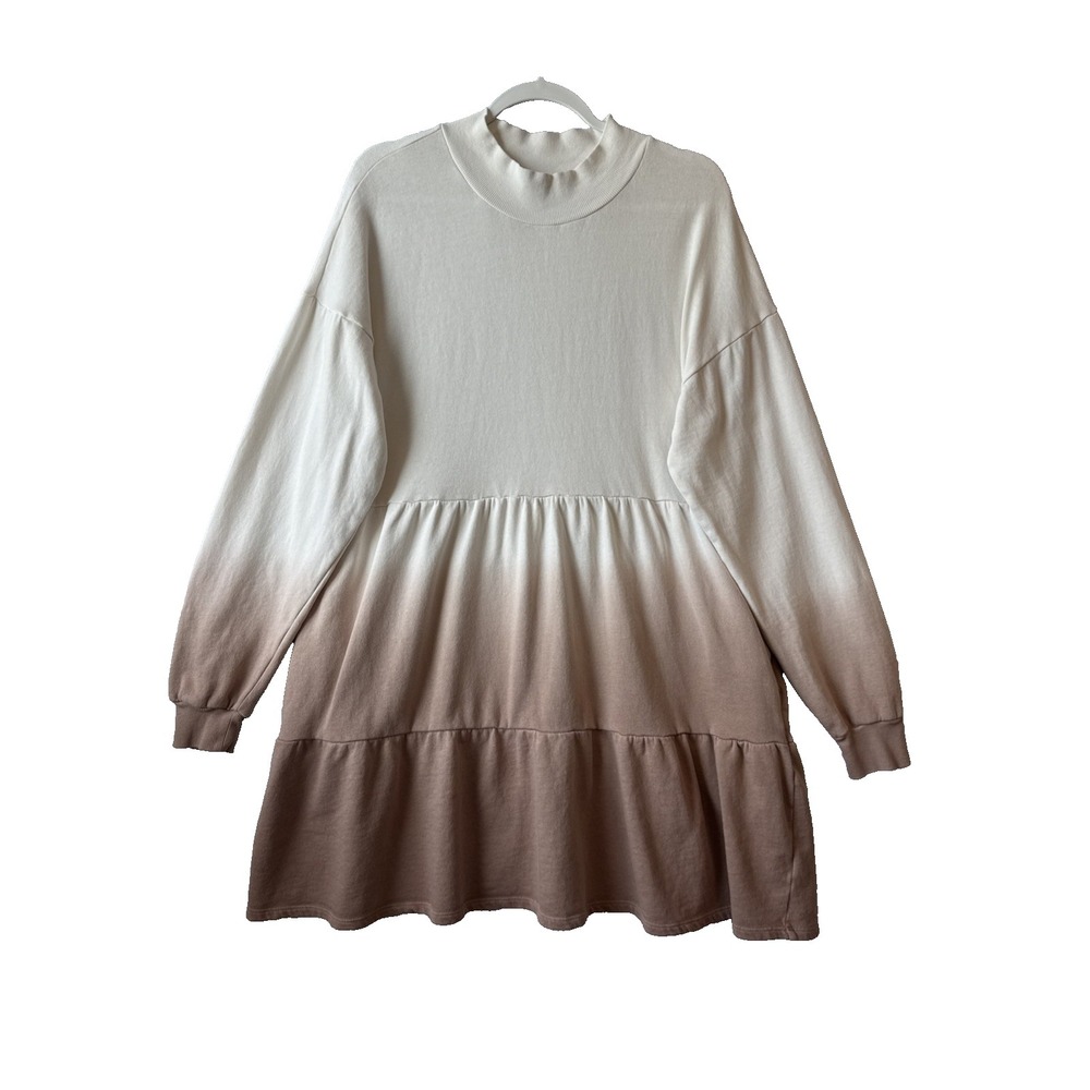 Wild Fable Mocha Ombre Tiered Ruffle Mock Neck Pocket Dress L Cottagecore Cozyโ